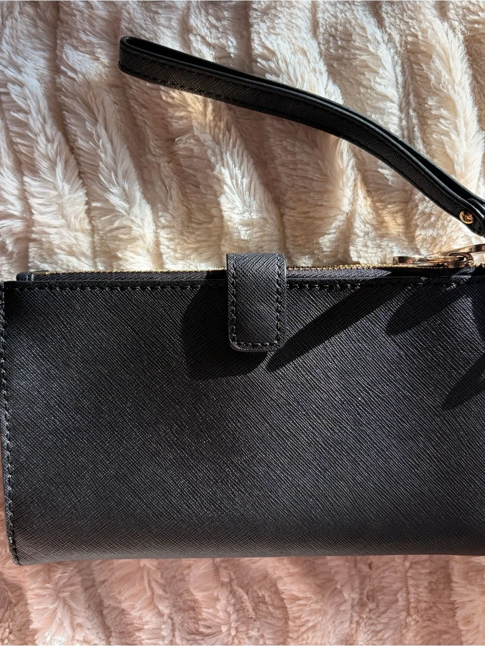 Michael Kors Black Leather Wristlet with Gold Logo